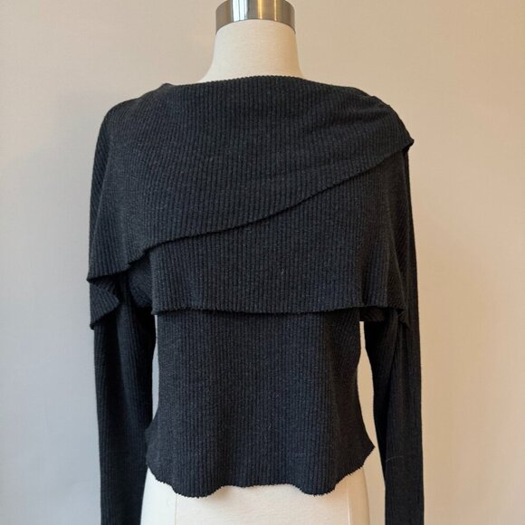 Silk Blend Asymmetrical Layer Ruffled Knit Sweater - Picture 1 of 7